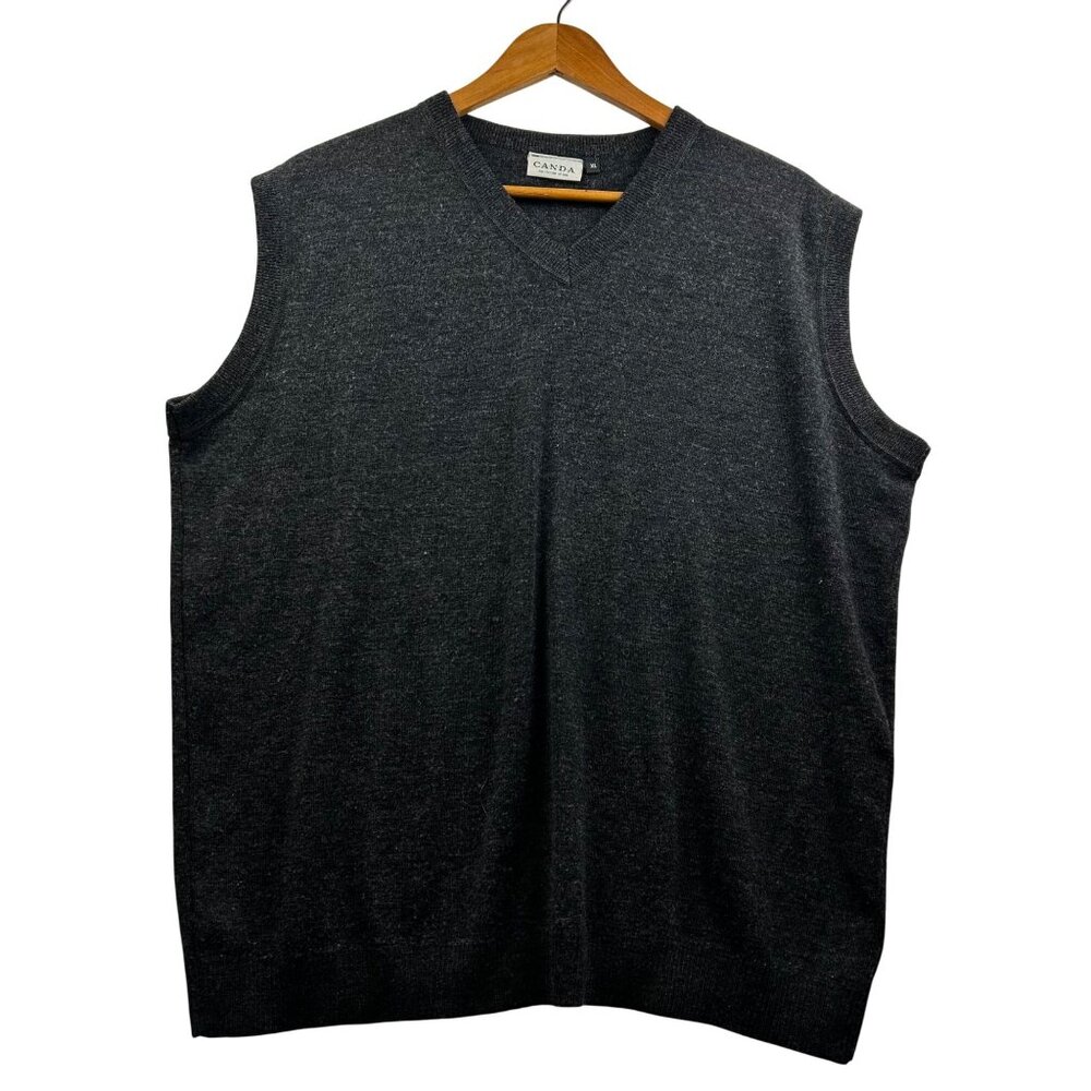 Canda by C&A Mens Sweater Vest Wool Blend Charcoal Gray Classic Knit Pullover XL